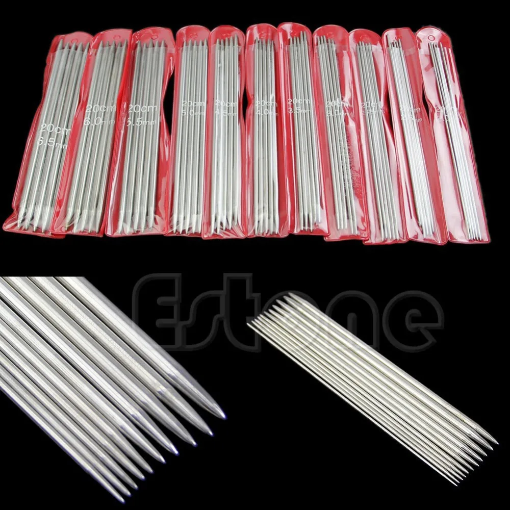 New 55Pcs 11sizes 7.9" 20cm Double Pointed Stainless Steel Knitting