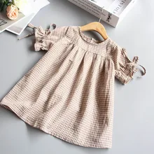 0-5 Y camisas de Vestir Vintage para niñas 2018, vestidos de verano holgados a cuadros con cuello redondo, vestido de princesa de manga corta Z239