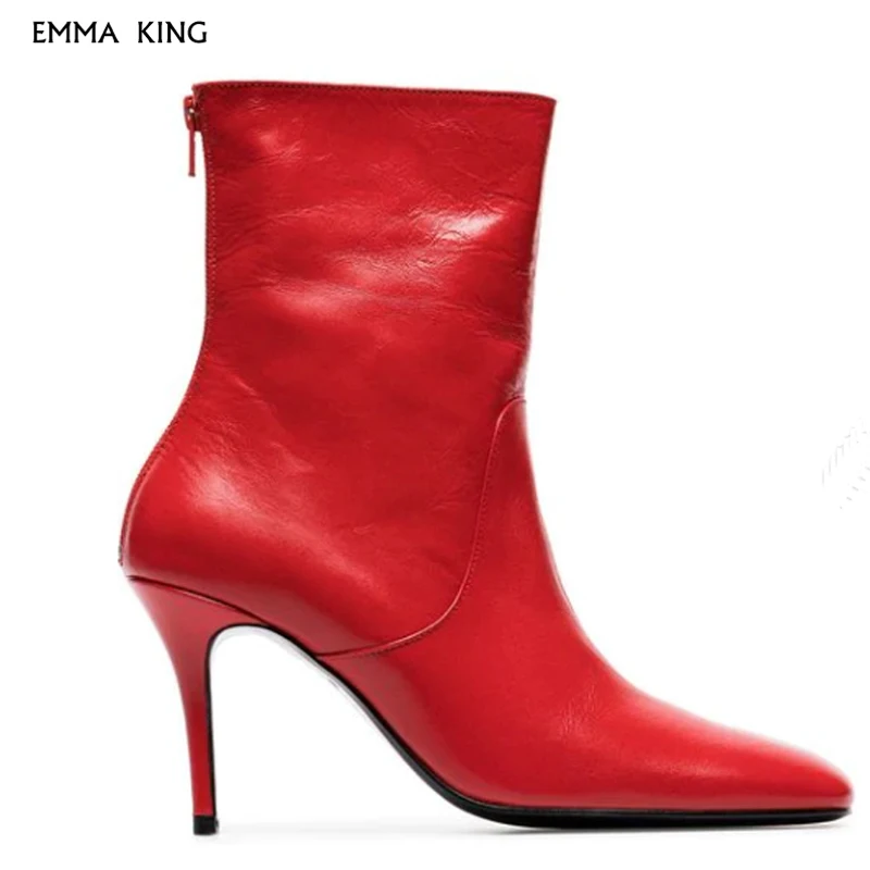 

Spring/Autumn Trendy Pointed Back Zipper Ankle Boots Women High Heel Booties Solid Botas Mujer Party Shoes Woman Heels Ladies