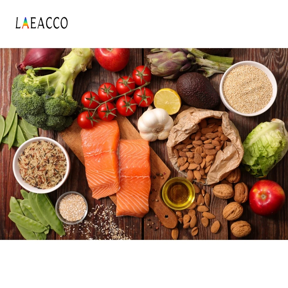 Laeacco Wooden Board Vegetables Seasoning Food Kitchen Photography Background Customized Photographic Backdrops For Photo Studio |