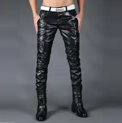 Мотоциклетные штаны из искусственной кожи для мужчин S шаровары на молнии личности шить брюки для девочек Личность Мода pu мотобрюки для