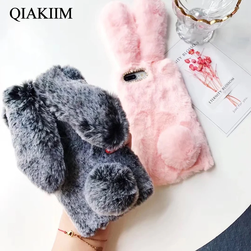 

Christmas Rabbit Fur Case For Samsung Galaxy S8 S9 Plus S7 Edge Note 8 9 A6 A8 J3 J5 J6 J7 J8 2017 Soft Furry Cases For iPhone 6