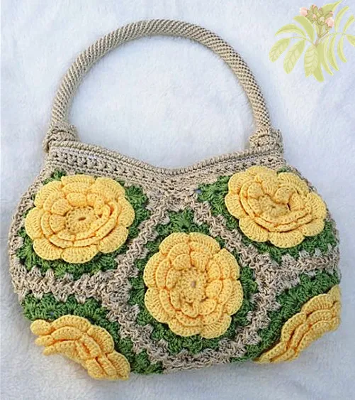 Handmade crochet knitting bag roses Korean fashion handbags fashion bag