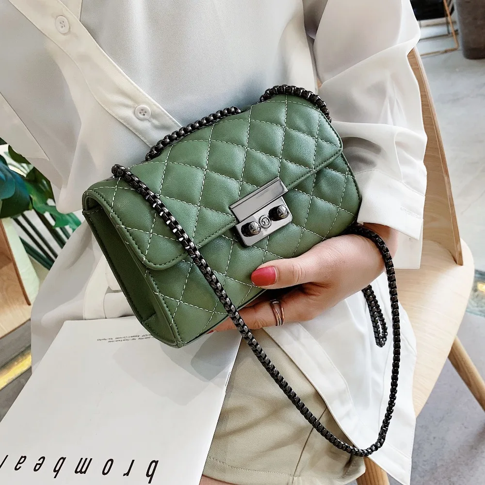 

Lingge Crossbody Bags For Women 2019 Green Quality Phone Purses and Handbags Lady Chain Lock Shoulder Bags Dropshipping