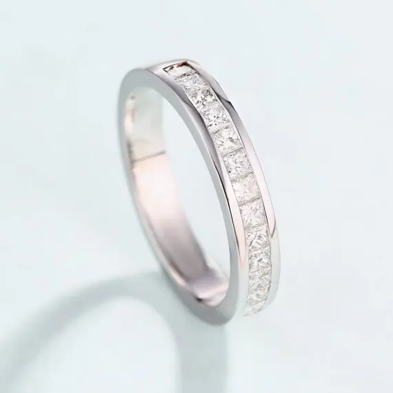 

Princess Cut Diamond Wedding Ring Solid 14k White Gold Engagement Ring Women Men Anniversary Gift Half Eternity Antique Natural
