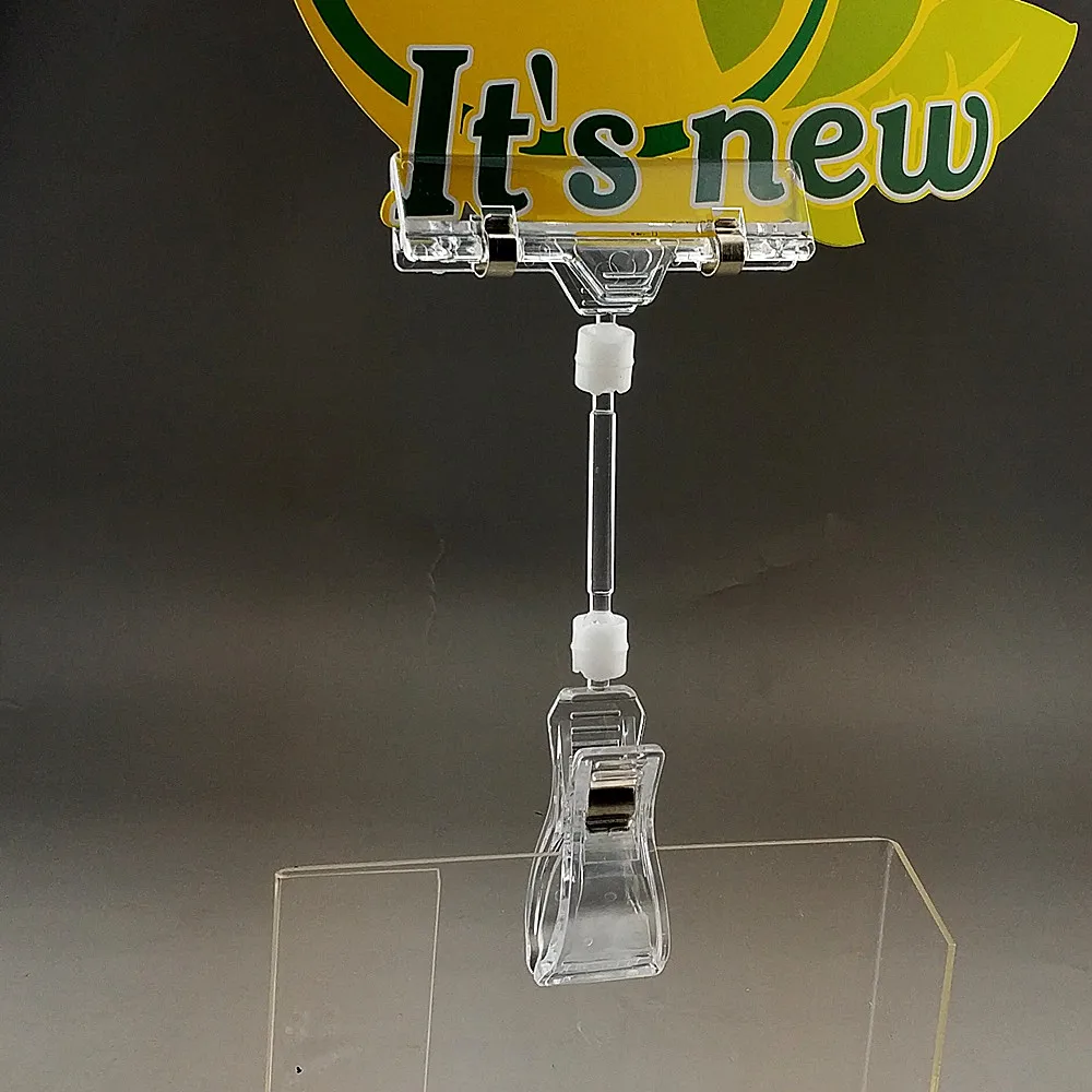 6.5/" Height Transparent Double Clip Adjustable Sign Card Display Holder Stand