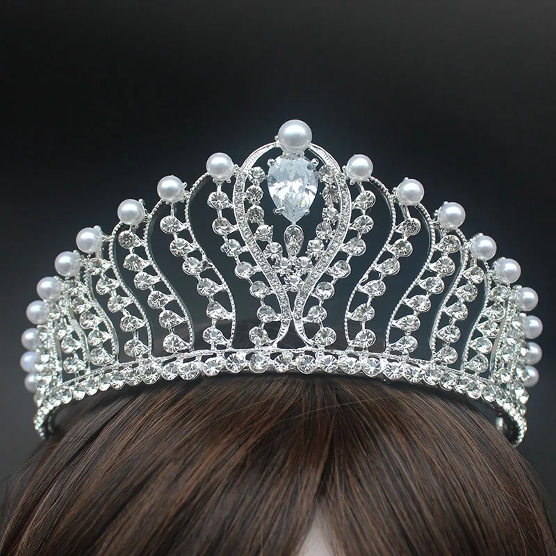 High end Bride Cubic Zircon Crystal Bride Tiaras Crowns Silvery Diadem