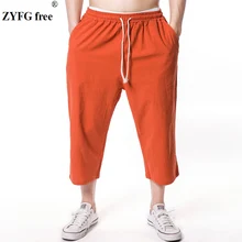 Летние повседневные штаны Новые стильные свободные брюки мужские модные повседневные однотонные мужские брюки до середины икры для отдыха европейские Большие размеры m-xxl