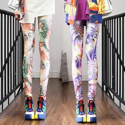 La maxza Весна 2019 модная одежда для девочек леггинсы, спандекс фиолетового цвета с цветочным принтом; леггинсы из молочного шелка, Для женщин
