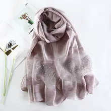 Luxury Brand Women Scarf High Quality Silk Scarves Shawl Lady Soft Wool Pashmina Elegant Embroidery Pearl Scarf Wrap Winter