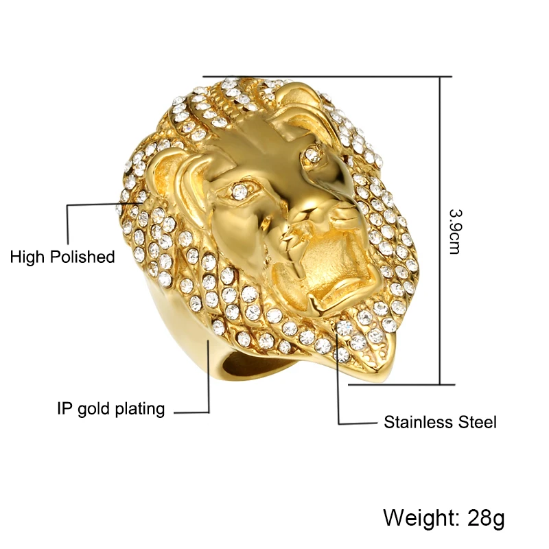 Хип хоп голова льва микро проложить Стразы Iced Out Bling мужское s Кольцо IP