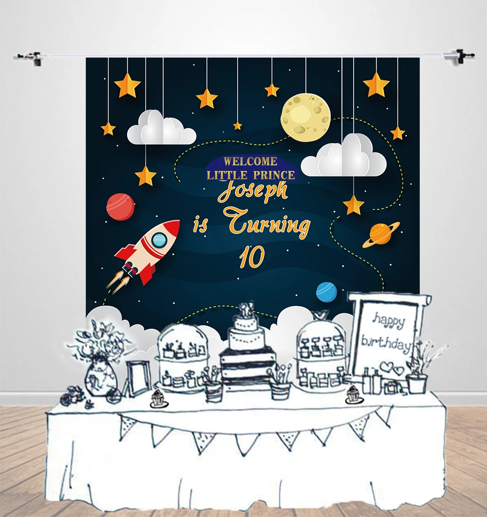 baby birthday party background outer space party dessert table banner