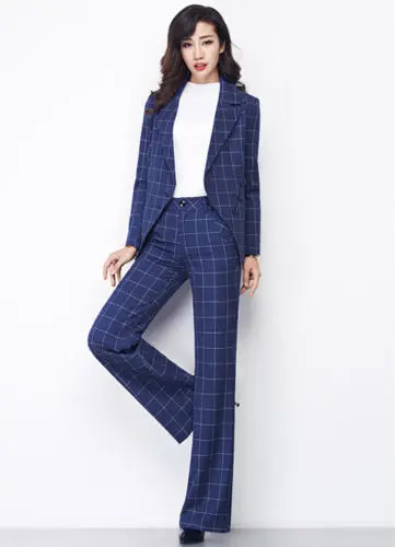 The-fashion-Pants-suit-Blue-With-White-Squares-Woman-Blazers-Casual-Suit-2-Pcs-of-Lady (1)