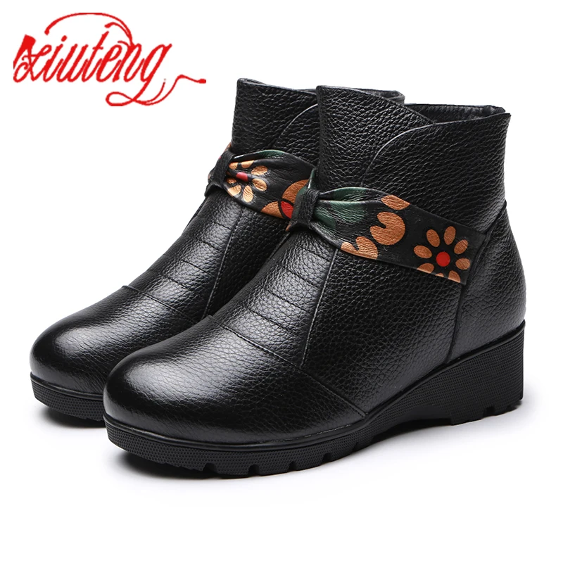 

Xiuteng Brand Genuine Leather Women Boots Winter Warm Short Ankle Boots Plus Size Platform Single Flats Martin Shoes Woman Botas