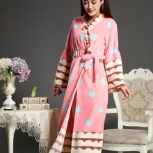 Женский зимний теплый длинный халат для влюбленных, плотное теплое Коралловое кимоно из рунной шерсти, банный халат размера плюс, ночные рубашки, халат для подружки невесты