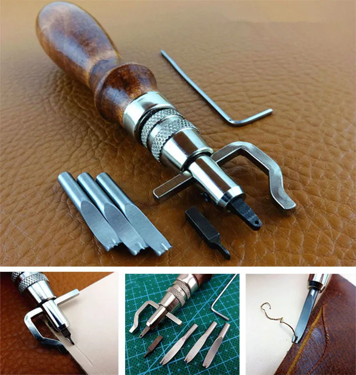 

Junetree 1 Set Leather craft Adjustable Stitching and Groover Crease Leather Tool DIY 7 in 1 Pro set