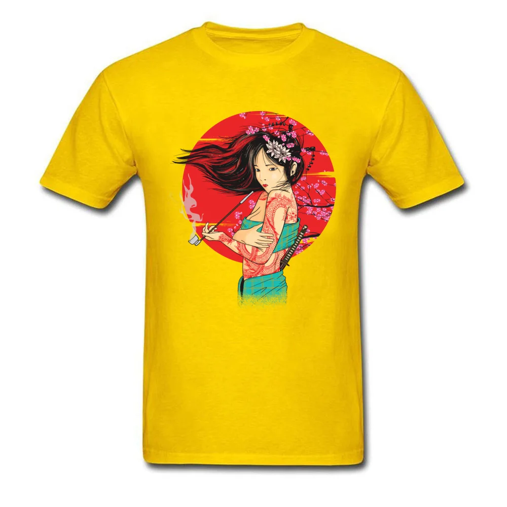 Unique The geisha T Shirts Company Lovers Day Short Sleeve O-Neck Tops Shirts 100% Cotton Men Custom T Shirt Wholesale The geisha yellow