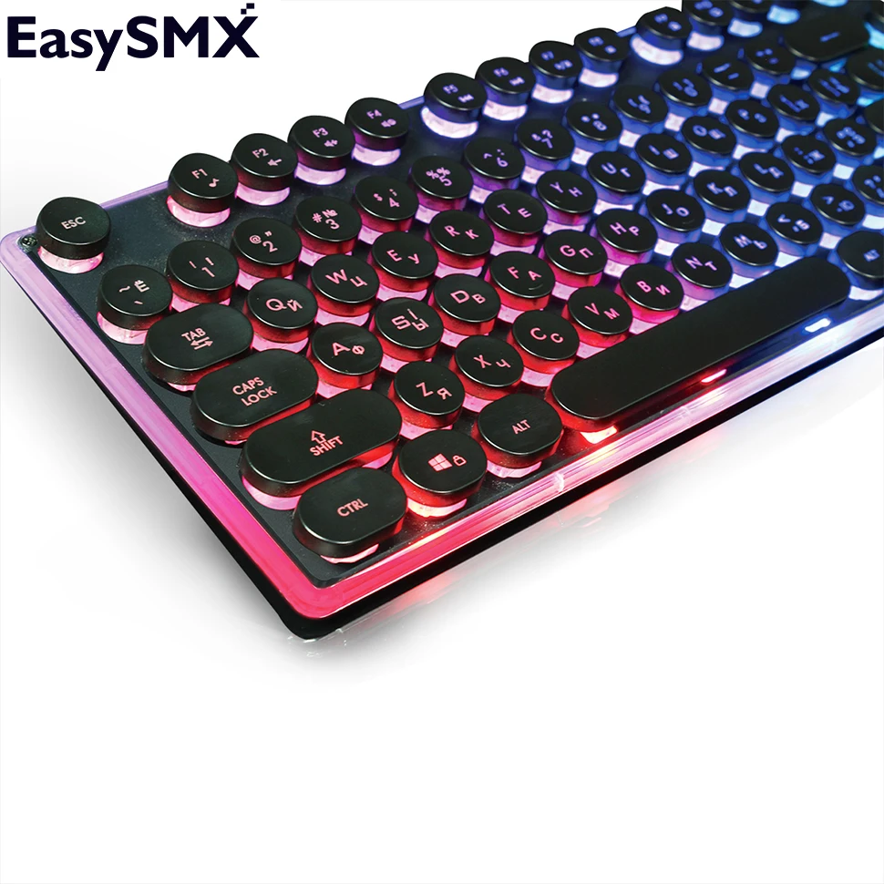 

EasySMX KB202 Gaming keyboard 104 keys Backlit Metal Panel Retro Round Glowing Keycaps Russian Layout Keyboard for PC Gamers