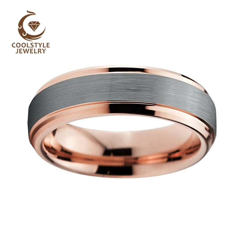 Обручальное кольцо из карбида вольфрама 6 мм для женщин и мужчин цвета розового золота со скошенными краями, серебристый матовый топ, удобная посадка