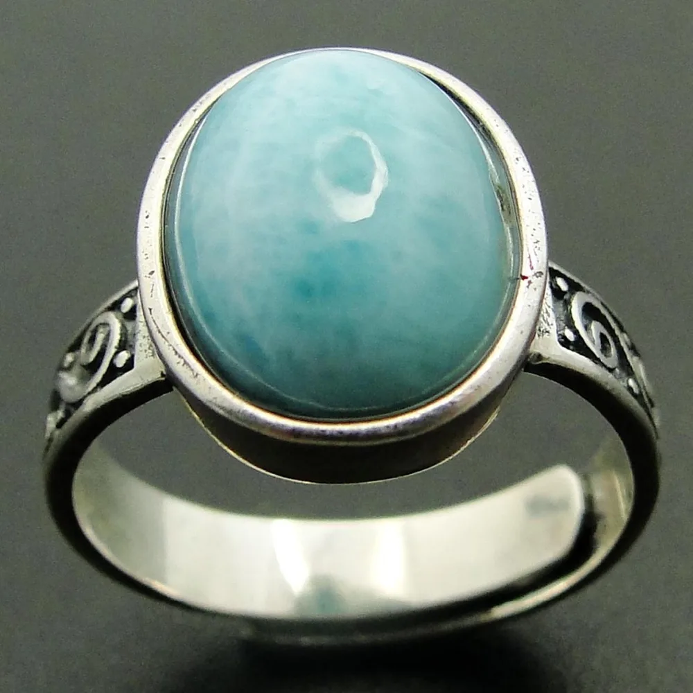 

New Arrival Natural Larimar Ring 100% 925 Sterling Silver Jewelry Oval Larimar Stone Wedding Rings Women Adjustable Rings Size