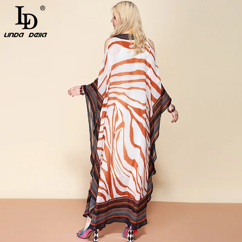 LD LINDA DELLA Fashion Runway 5XL Plus size Dress Women's V Neck Maxi Dress Batwing Sleeve Vintage striped Loose Long Dress
