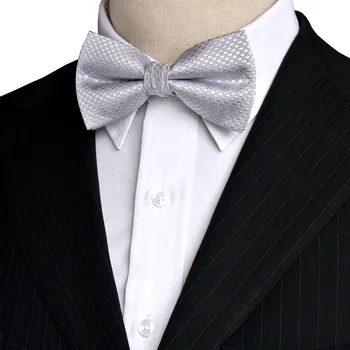 Cena Solidna Kratka Biały Szary Szary Srebrny Wstępnie Wiązany Smoking Muszka Męskie Małżeństwo Muszki Regulowany 100% Jedwab Brand New W Stylu Casual, Imprezowa