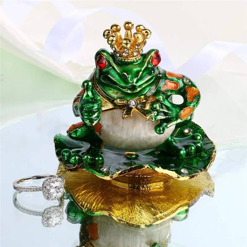 

H&D Metal Figurine Crown Frog Trinket Box Ring Holder Earring Jewelry Storage Box Wedding Jewelry Case Lady's Fashion Gifts