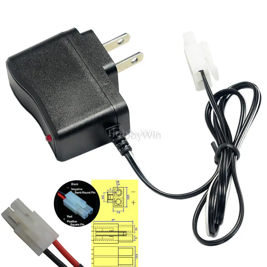 

9.6V 250mA US Charger Big Tamiya male plug Positive to Square Pin for NiMH NiCD rechargeable battery