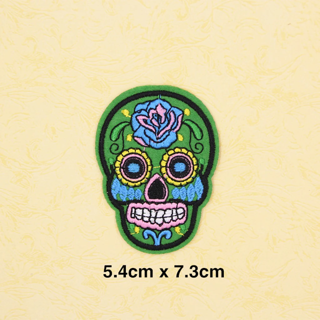 8pcs Sugar Skull Iron On Sew On Cloth Patch Embroidered Badge DIY Decor for Clothing Shirts Jeans Hats Blouses Appliques