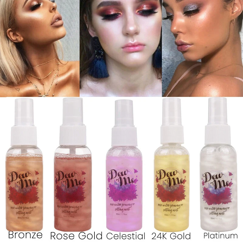 New Hot Highlighter Bronzer Liquid Setting Spray Illuminating Face Shimmer Long-lasting Brighten Glow Rose Gold Highlight Makeup