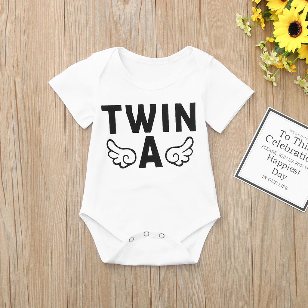 Newborn Infant Baby Boys Girls Short Sleeve Bodysuit Twins Romper Clothes