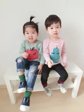 New Style Spring Fashion Cotton Kid Baby Girl T Shirt Baby Kids Clothes striped fruit printed T Shirts For Kids outfit clothes