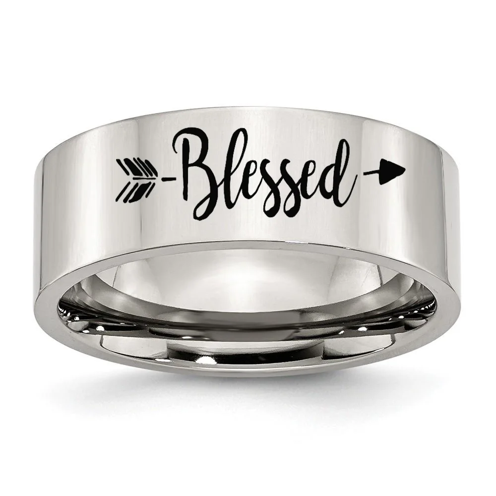 New 8mm / 6mm Engraved Blessed 316L Stainless Steel Ring Custom Personalized Engraved Wedding Ring for Men Women