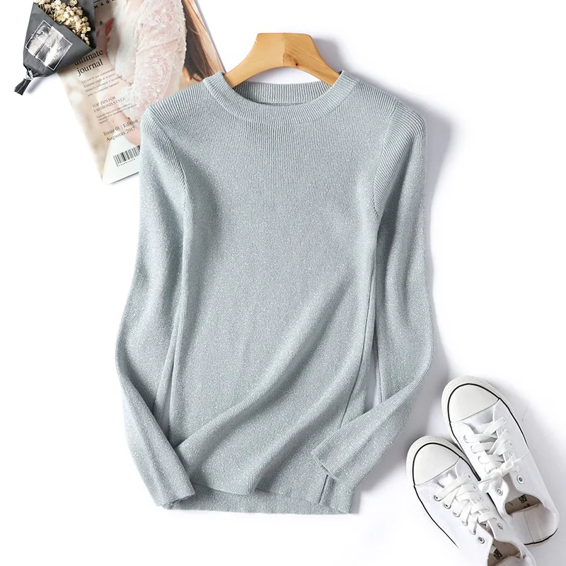 Wixra женский зимний весенний Универсальный свитер с круглым вырезом, базовый Повседневный пуловер, однотонная женская одежда - Цвет: grey