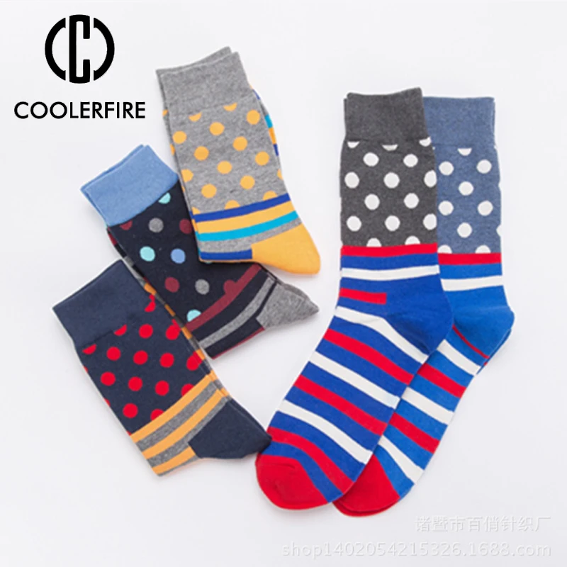 

Casual Men's Cotton Socks Colorful Fashion Personality Dot Stripes In The Tube Socks Skateboard Socks Novelty Happy WD050