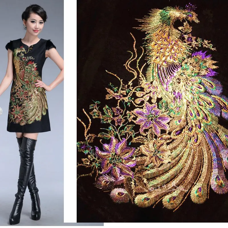 

8 color choose sequin paillette peacock lace mesh fabric embroidery net placements fabric H1LA9