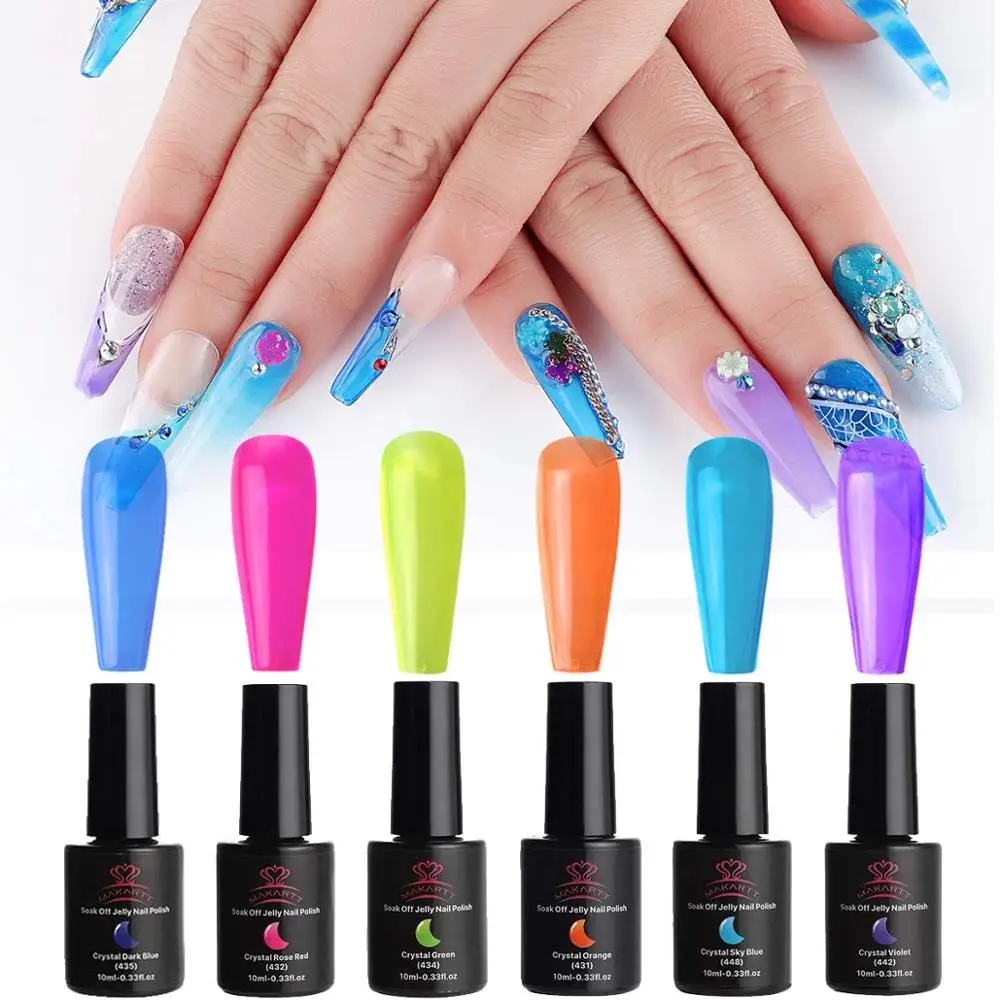 Makartt Crystal Rainbow Jelly Gel Nail Kit 6PCS Shiny Resistant Soak ...