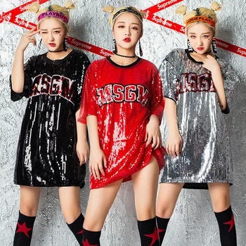 

Jazz Dance Costumes Dj Ds Sequined Short-Sleeved Tops Dress Hip Hop Clothing Cheerleader Outfit Women Party Dance Wear DN2932