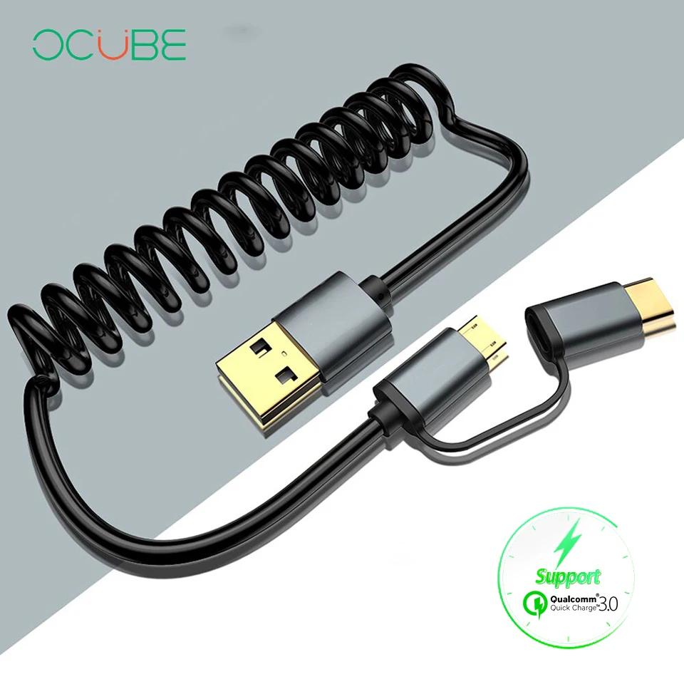 Usb зарядное устройство тип Tupe C Micro Usb кабель для быстрой зарядки спиральный кабель 2 в 1 Usb-c кабель для Xiaomi Redmi Note 7 5 samsung Note 10