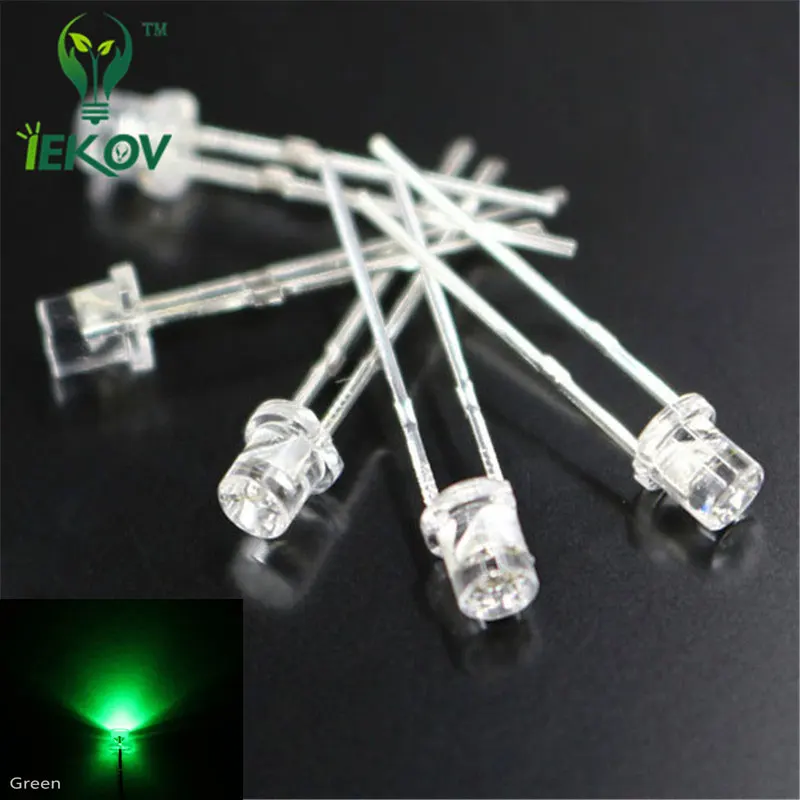 

100PCS/lot 3MM Flat Top led green color Light Bulb Emitting Diodes Components