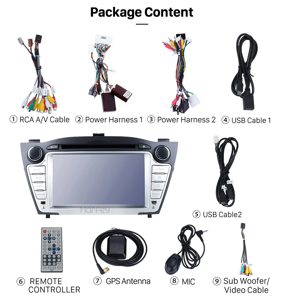 Best Harfey 7 inch 8-core Android 8.0 Car DVD Player GPS Navigation for 2009 2010 2011 2012 2013 2014 Hyundai with 4G+32G support 3G 19