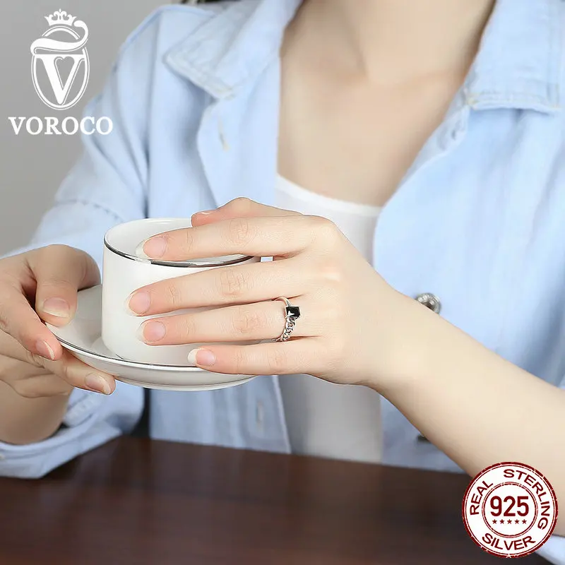 Voroco Настоящее стерлингового серебра 925 черные туфли высокого качества