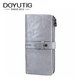 

DOYUTIG Brand Grey Color Lady Wallets 100% Genuine Cowhide Leather High Quality Women Long Wallet Coin Purse Vintage Wallet A181