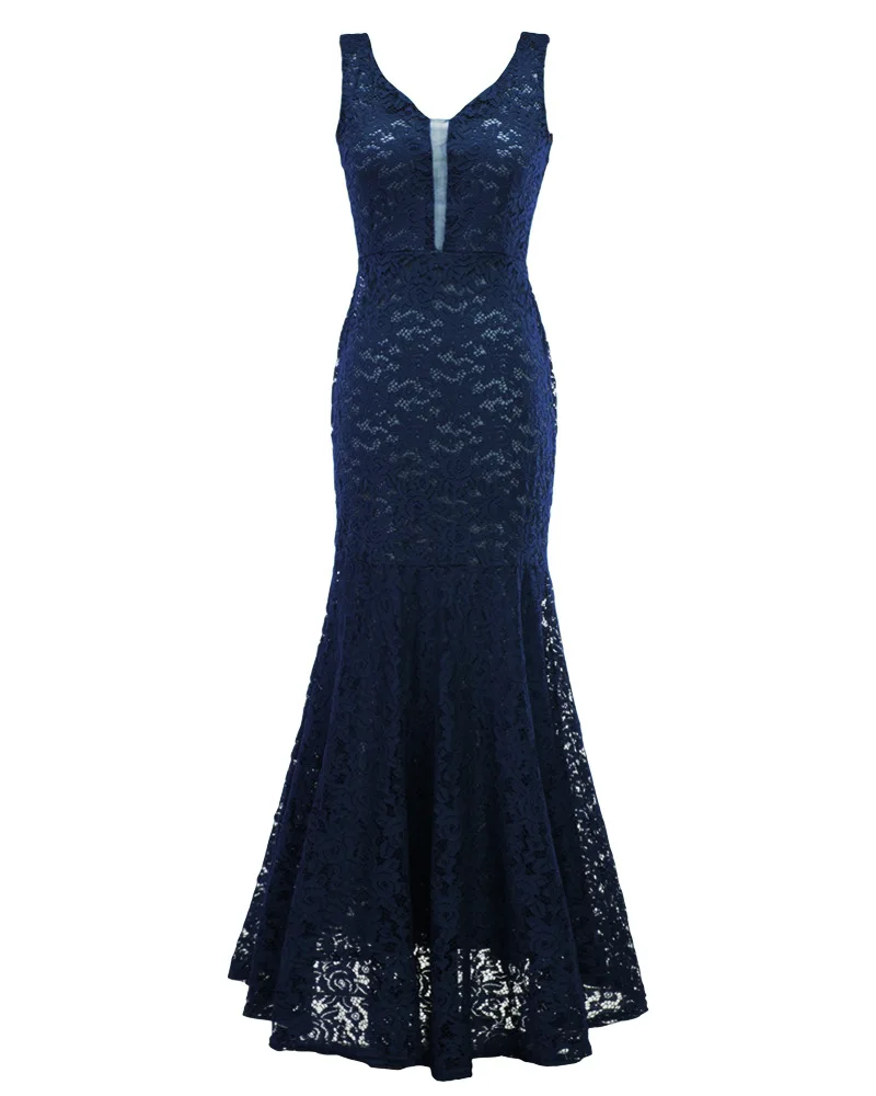 Women Floral V-Neck Elegant Lace Long Mermaid Dress for Wedding Sexy Maxi Autumn Winter Evening Party Dresses Maxi Vestidos
