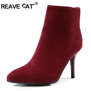 

REAVE CAT Elegant Brand Design Ankle Boots Pointed Toe High Heels Shoes Women Rivets boot Wedding Autumn Boots female bota B873a