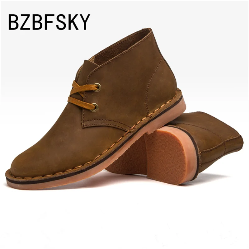 BZBFSKY New Hot Classic Leather Tooling Boots Crazy Horse Men Fashion Desert Boot Popular High Top Shoes Autumn Winter Flats - Color: Blue