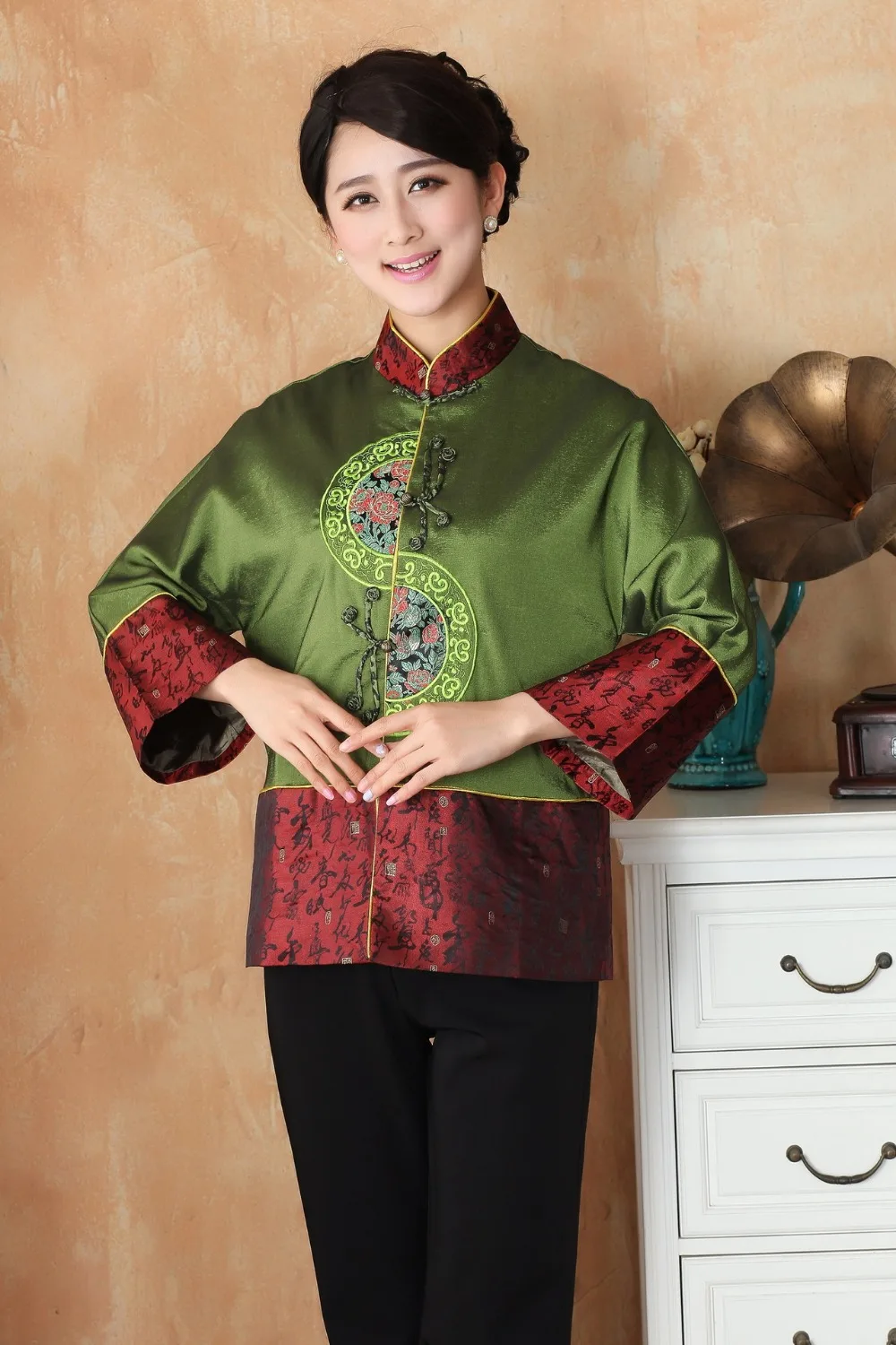 Chinese Traditional Coat Women's Satin Jacket Size M 3XLin Tops from