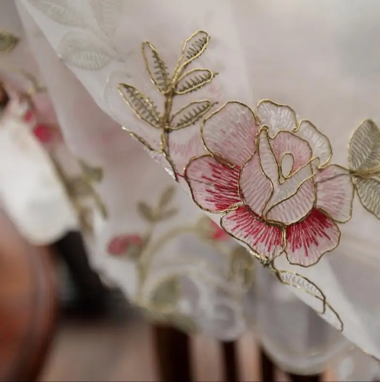 Pastoral Tulle Window Roman Curtain Embroidered Sheer For Kitchen Living Room Bedroom Window Curtain Screening 1PCS