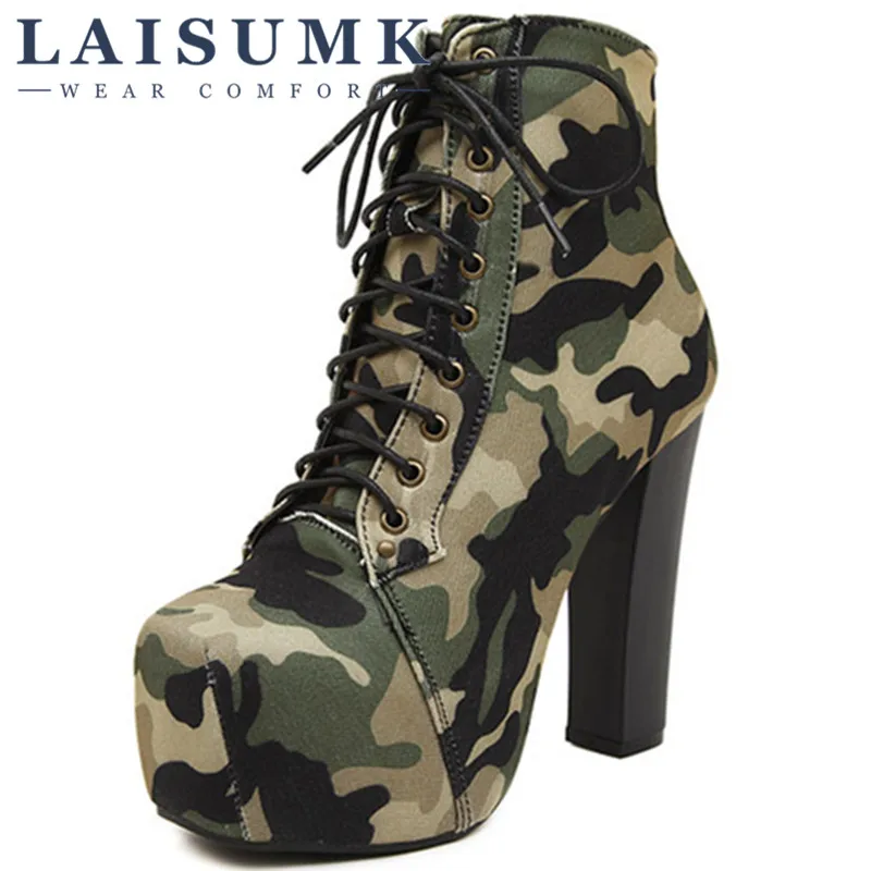 Quadratischen 25 Stiefel Knöchel Stiefeletten Boots Starke Armee Us26 Ferse Camouflage Schuhe In Frauen Laisumk 2019 Spitze Plattform Kopf 25Off OXZ0nPNwk8