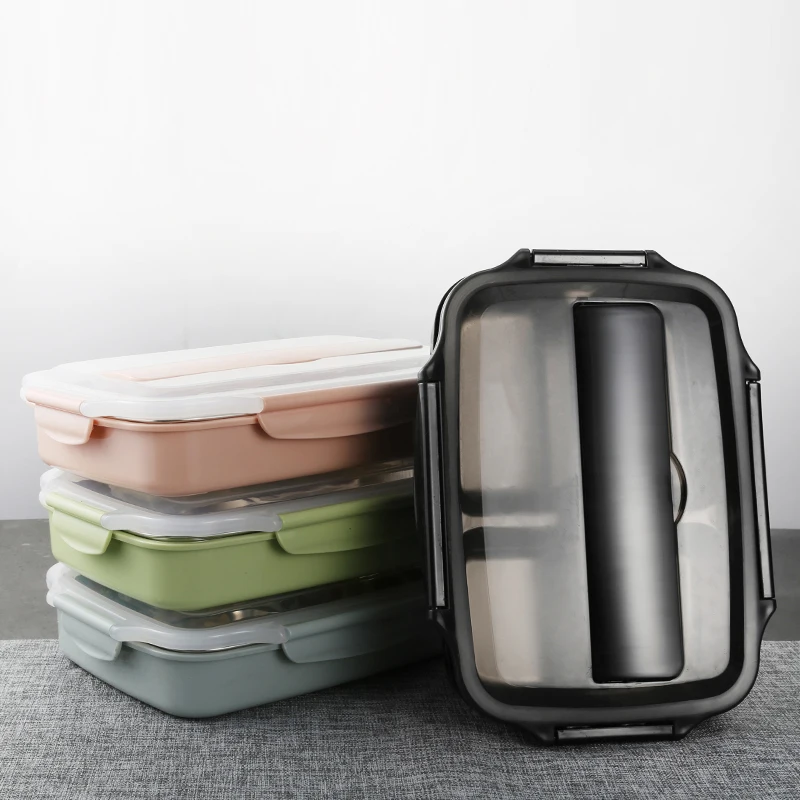 Online Lonchera de acero inoxidable de calidad con compartimentos portatil Bento contenedor de alimentos con vajilla